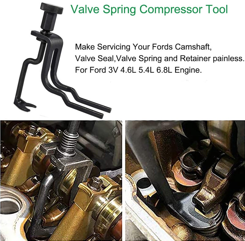 KAKO Engines Repair Tools Kit-Valve Spring Compressor Tool, Crankshaft Positioning Tool, Cam Phaser Holding Tool, Timing Chain Locking Wedge Tool, Crankshaft Pulley Bolt for Ford 4.6L 5.4L 6.8L 3V Engines - Image 3